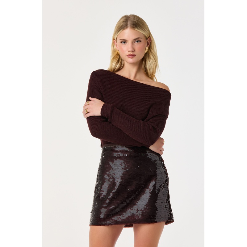Sequin Mini Skirt Brown
