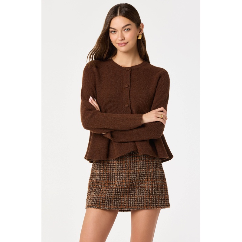 Swing Hem Peplum Cardigan Brown